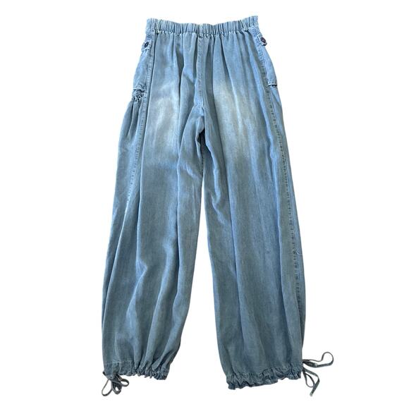 Oli & Hali Pants Large Wide Leg ankle ties Chambray Tencel waist 30" medium - Picture 4 of 15